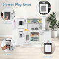 Corner Wooden Kids Kitchen Playset, Little Chef Pretend Toy Kitchen Set w/ Microwave, Range Hood, Washing Basin, Lights & Sounds for Toddlers