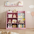 IVV Montessori Kid Bookshelf, Modern Wood Bookcase 4 Tier Children Book Rack Display Toy Storage Organizer Sling Book Rack for Classroom Bedroom Nursery Playroom (Pink)