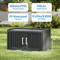 KAMABOKO Outdoor Shoe Storage Cabinet, Waterproof UV - Resistant Entryway Storage Bench Indoor Outdoor with 2 Barn Doors, Adjustable Shelves for Entryway, Bedroom, Hallway, Living Room(Black)