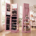 360° Swivel Jewelry Cabinet Armoire w/ Full Length Mirror 3-Color LED Lights & Rear Shelves, Lockable Standing Jewelry Storage Organizer
