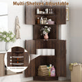Chvans Farmhouse 68" Tall Corner Cabinet W/4 Barn Doors, 5 Tier Bookcase Storage Cabinet with Adjustable Shelves, Corner Storage Cabinet for Bathroom, Living Room, Kitchen, Brown