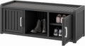 KAMABOKO Outdoor Shoe Storage Cabinet, Waterproof UV - Resistant Entryway Storage Bench Indoor Outdoor with 2 Barn Doors, Adjustable Shelves for Entryway, Bedroom, Hallway, Living Room(Black)