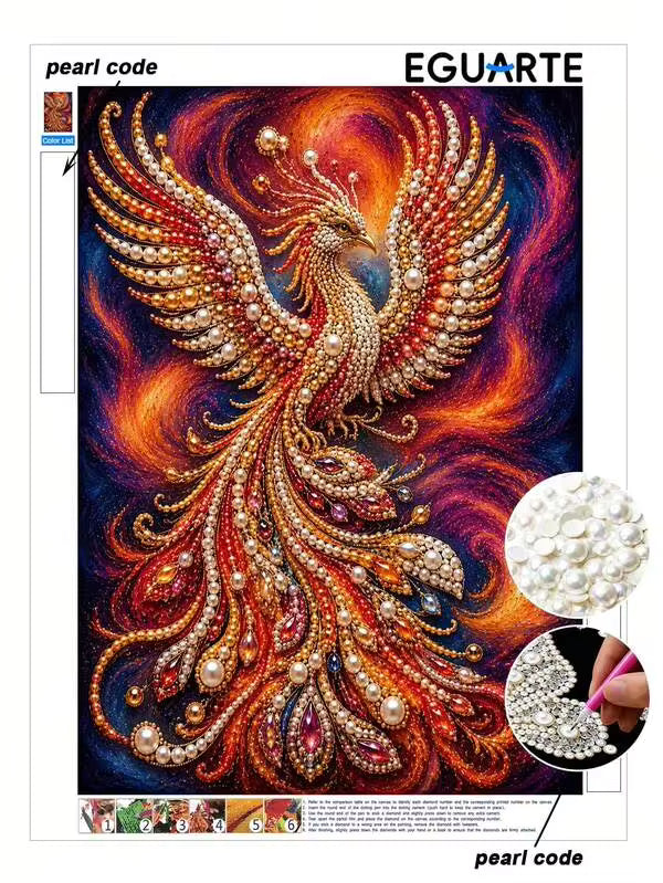 New Pearl Painting Red Phoenix Theme Frameless DIY Diamond Painting Kit, Suitable For Bedroom Decor, Living Room Wall Art, Room Decoration, Artwork