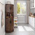 Chvans Farmhouse 68" Tall Corner Cabinet W/4 Barn Doors, 5 Tier Bookcase Storage Cabinet with Adjustable Shelves, Corner Storage Cabinet for Bathroom, Living Room, Kitchen, Brown