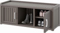 KAMABOKO Outdoor Shoe Storage Cabinet, Waterproof UV - Resistant Entryway Storage Bench Indoor Outdoor with 2 Barn Doors, Adjustable Shelves for Entryway, Bedroom, Hallway, Living Room(Black)