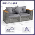 62.5" Patio Wicker Loveseat w/ Acacia Wood Armrests & Cup Holders, 2PCS Modular Rattan Corner Sectional Sofa w/ Cushions & Pillows for Backyard