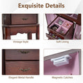 Standing Jewelry Armoire Cabinet with Flip Top Mirror, 4 Drawers, 2 Side Doors & Necklace Hooks, Vintage Wood Jewelry Storage Organizer Chest
