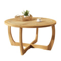 Round Wood Coffee Table with Glass Rattan Top, Wooden Circle Center Table with Curved Legs & Removeable Tempered Glasstop, Cocktail Table for Living Room, Light Brown 32.28" x 18.15"