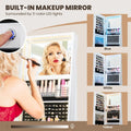 360° Swivel Jewelry Cabinet Armoire w/ Full Length Mirror 3-Color LED Lights & Rear Shelves, Lockable Standing Jewelry Storage Organizer