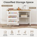 Folding Sewing Table with Charging Station, Rolling Craft Table w/ 3 Storage Trays & Shelf, Mobile Sewing Machine Cabinet for Small Spaces