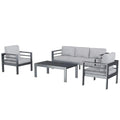 AECOJOY Aluminum Patio Furniture Set, 4 Pieces Outdoor Sectional Sofa Set, Light Gray
