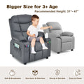 Costway Kids Youth Recliner Chair PU Leather W/Cup Holders & Side Pockets Grey