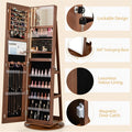 360° Swivel Jewelry Cabinet Armoire w/ Full Length Mirror 3-Color LED Lights & Rear Shelves, Lockable Standing Jewelry Storage Organizer