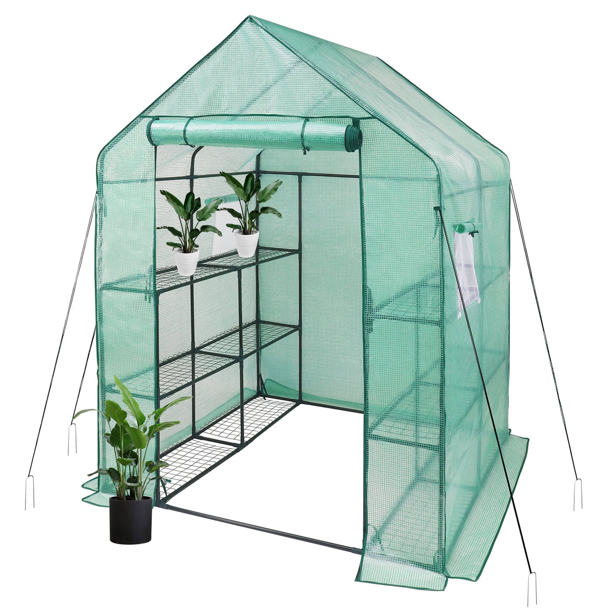 iPower Greenhouse with Screen Windows, 3 Tier 12 Shelves Portable Gardening Plant House, Plastic Portable Green House with Durable PE Cover,