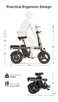 Engwe T14 Folding Electric Bikes for Adults, 350W Mini Ebike 48V10AH Removable Battery, Urban City Commuter Electric Bicycles - Grey