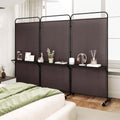 Costway 3 - Panel Room Divider with Storage Shelves 6FT Tall Folding Privacy Screen on Wheels Black