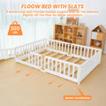 Slsy Twin Size Toddler Floor Bed, Solid Wood Montessori Bed Frame with Fence & Door Montessori Floor Bed Crib with Safety Guardrails for Girls and Boys