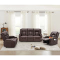 AECOJOY 3 PCS Leather Recliner Sofa Set with Swivel Massage Chair, Brown