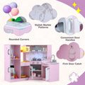 Corner Wooden Kids Kitchen Playset, Little Chef Pretend Toy Kitchen Set w/ Microwave, Range Hood, Washing Basin, Lights & Sounds for Toddlers