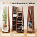 360° Swivel Jewelry Cabinet Armoire w/ Full Length Mirror 3-Color LED Lights & Rear Shelves, Lockable Standing Jewelry Storage Organizer