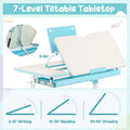 Height-Adjustable Kids Study Desk Chair Set, Tiltable Student Writing Table & Chair Set with Book Stand, Footrest