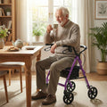 Foldable Rollator Walker with Seat & Height Adjustable Handles for Seniors, Lightweight Portable Rolling Walker w/ 8" Wheels & Storage Basket