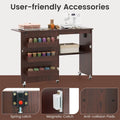 Folding Sewing Table with Charging Station, Rolling Craft Table w/ 3 Storage Trays & Shelf, Mobile Sewing Machine Cabinet for Small Spaces