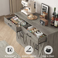 Hiphuta 47"farmhouse Sideboard Storage Cabinets with 4 Doors & 2 Drawers, Coffee Bar with Brown Top for Living Room, White
