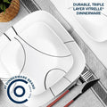 Corelle Simple Lines 12 - Piece Square Glass Dinnerware Set (Service for 4)