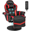 Ergonomic Gaming Recliner Chair with Massage, Retractable Footrest & Cup Holder, Height Adjustable Racing Style Swivel Video Game Chair