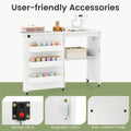 Folding Sewing Table with Charging Station, Rolling Craft Table w/ 3 Storage Trays & Shelf, Mobile Sewing Machine Cabinet for Small Spaces