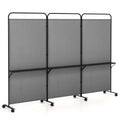 Costway 3 - Panel Room Divider with Storage Shelves 6FT Tall Folding Privacy Screen on Wheels Black