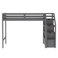 Euroco Wood Stairway Twin Loft Bed with Full Platform and Drawer