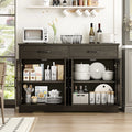 Hiphuta 47"farmhouse Sideboard Storage Cabinets with 4 Doors & 2 Drawers, Coffee Bar with Brown Top for Living Room, White