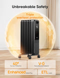 Dreo Oil Filled Radiator, Electric Radiant Heaters for Indoor Use Large Room with Remote Control, Child Lock, 4 Modes, Overheat & Tip - Over Protection, 24h Timer, Digital Thermostat, Quiet, 1500W