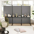 Costway 3 - Panel Room Divider with Storage Shelves 6FT Tall Folding Privacy Screen on Wheels Black