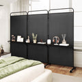 Costway 3 - Panel Room Divider with Storage Shelves 6FT Tall Folding Privacy Screen on Wheels Black