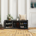 KAMABOKO Outdoor Shoe Storage Cabinet, Waterproof UV - Resistant Entryway Storage Bench Indoor Outdoor with 2 Barn Doors, Adjustable Shelves for Entryway, Bedroom, Hallway, Living Room(Black)