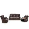 AECOJOY 3 PCS Leather Recliner Sofa Set with Swivel Massage Chair, Brown