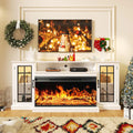 Easoger Fireplace TV Stand for Tvs up to 65", 12 Flame Colors&12 LED Light Colors, TV Console with 3-Sided Glass Fireplace, for Living Room, Gray