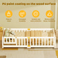 Slsy Twin Size Toddler Floor Bed, Solid Wood Montessori Bed Frame with Fence & Door Montessori Floor Bed Crib with Safety Guardrails for Girls and Boys