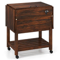 54 Quart Wooden Rolling Cooler Cart, Patio Ice Chest with 2 Drop Leaf Tables, Bottle Opener & Bottom Shelf, Insulated Pine Wood Beverage Bar for Party