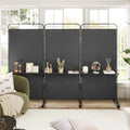 Costway 3 - Panel Room Divider with Storage Shelves 6FT Tall Folding Privacy Screen on Wheels Black