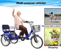 Tricycle 7 Speed, 20 inch 3 Wheel Bikes Folding Tricycle for Adults Star Strip Blue