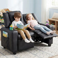 2-Seater Kids Recliner, PU Leather Reclining Loveseat with Cup Holders & 2 Side Storage Pockets, Adjustable Double Toddler Sofa for Boys Girls
