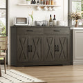 Hiphuta 47"farmhouse Sideboard Storage Cabinets with 4 Doors & 2 Drawers, Coffee Bar with Brown Top for Living Room, White