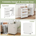 Folding Sewing Table with Charging Station, Rolling Craft Table w/ 3 Storage Trays & Shelf, Mobile Sewing Machine Cabinet for Small Spaces