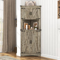 Blotout 68" Tall Farmhouse Corner Cabinet with 4 Doors, 28.3" W Barn Door Storage Cabinet with Adjustable Shelves, 5 Tier Corner Storage Cabinet for Bathroom, Living Room, Kitchen