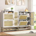 AECOJOY Rattan Shoe Cabinet with 3 Flip Drawers, Free Standing Shoe Storage Organizer with Adjustable Shelves, Fits 13 Shoes