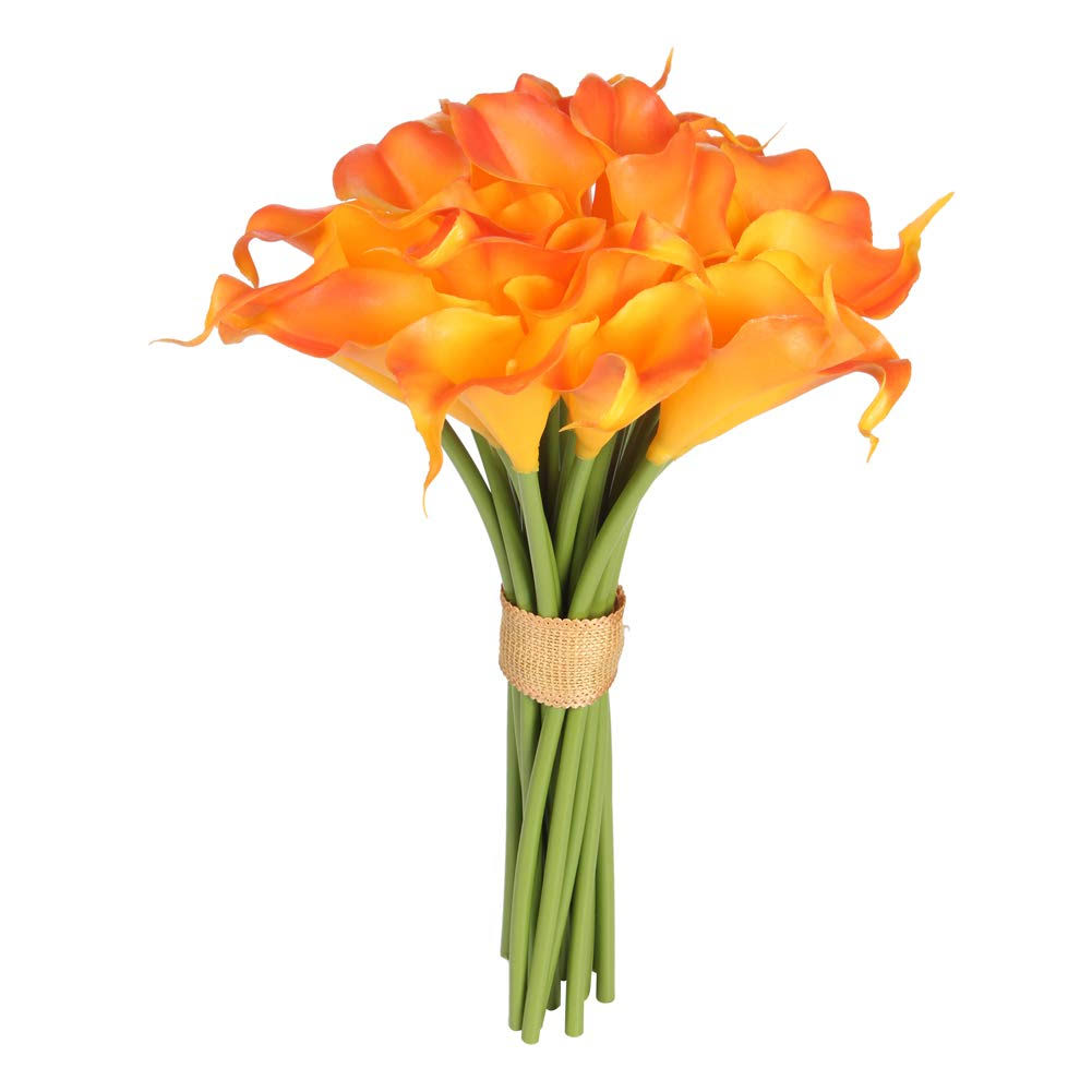Easin Calla Lily Bridal Bouquet Wedding Flowers 20 Pcs A Set Artificial Flowers Home Decor Real Touch (Orange)